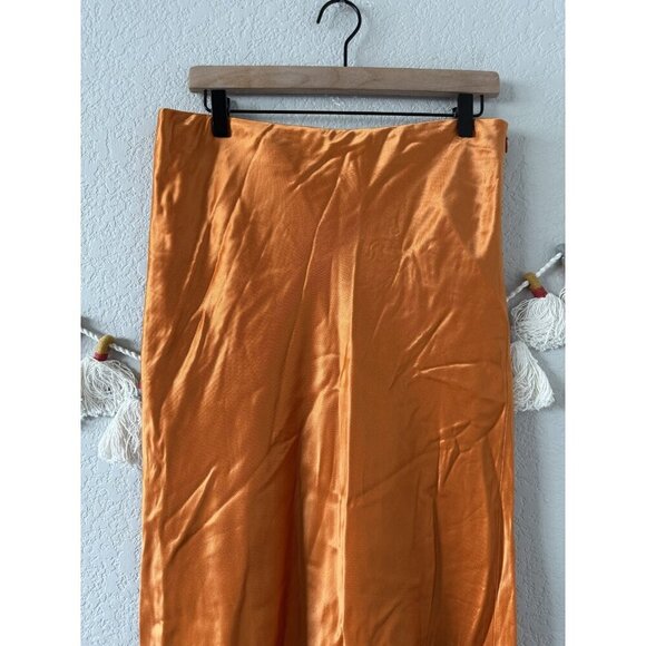 Tibi Satin Silky Raw Hem Orange Midi Skirt Aline Beachy Glam Timeless Elegant 8 - Picture 3 of 10